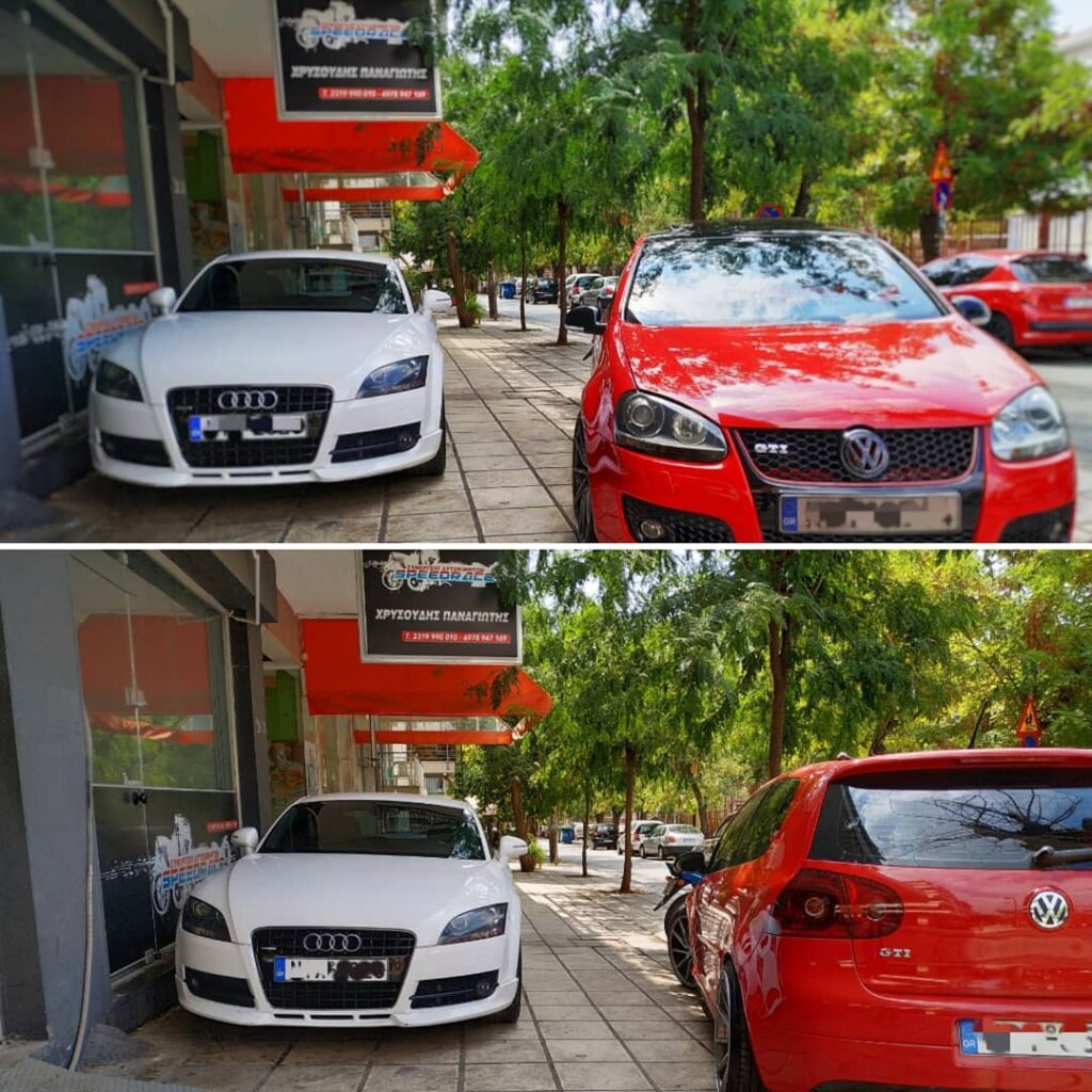 Εικόνα από το CHRYSOUDIS AUTOMOTIVE στη Θεσσαλονίκη με Audi και Volkswagen σε εξωτερικό χώρο.